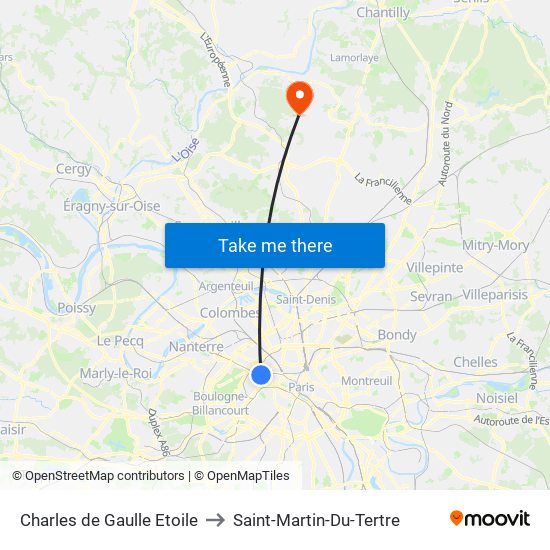 Charles de Gaulle Etoile to Saint-Martin-Du-Tertre map