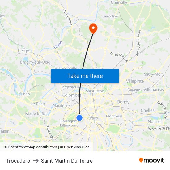 Trocadéro to Saint-Martin-Du-Tertre map