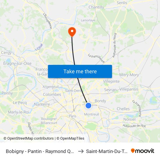 Bobigny - Pantin - Raymond Queneau to Saint-Martin-Du-Tertre map