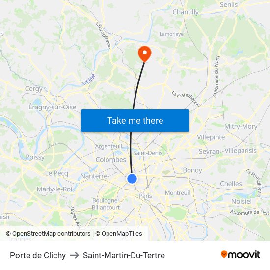 Porte de Clichy to Saint-Martin-Du-Tertre map