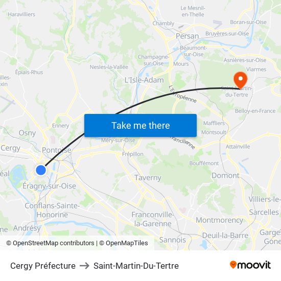 Cergy Préfecture to Saint-Martin-Du-Tertre map