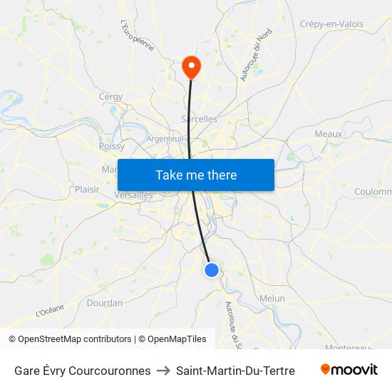 Gare Évry Courcouronnes to Saint-Martin-Du-Tertre map