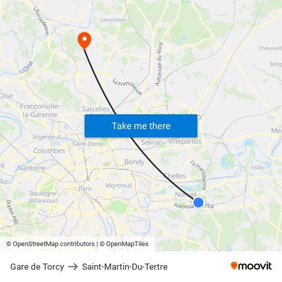 Gare de Torcy to Saint-Martin-Du-Tertre map
