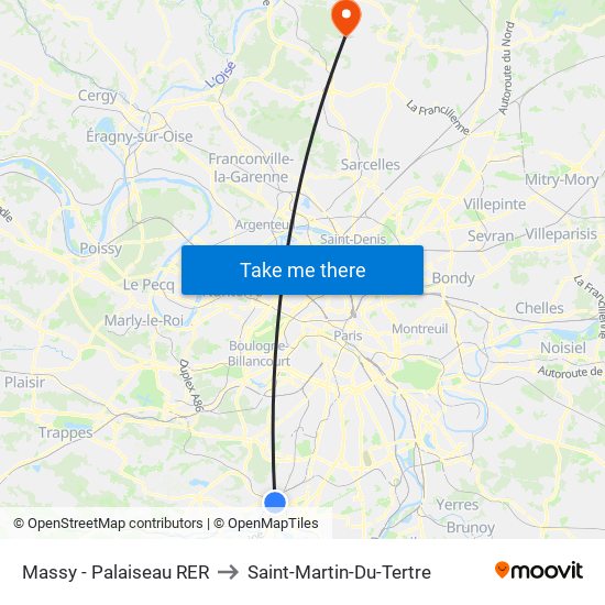 Massy - Palaiseau RER to Saint-Martin-Du-Tertre map