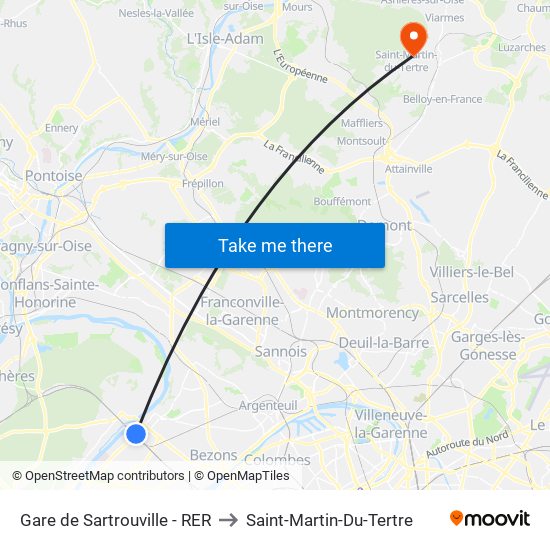 Gare de Sartrouville - RER to Saint-Martin-Du-Tertre map