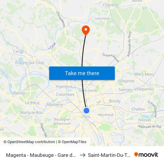 Magenta - Maubeuge - Gare du Nord to Saint-Martin-Du-Tertre map