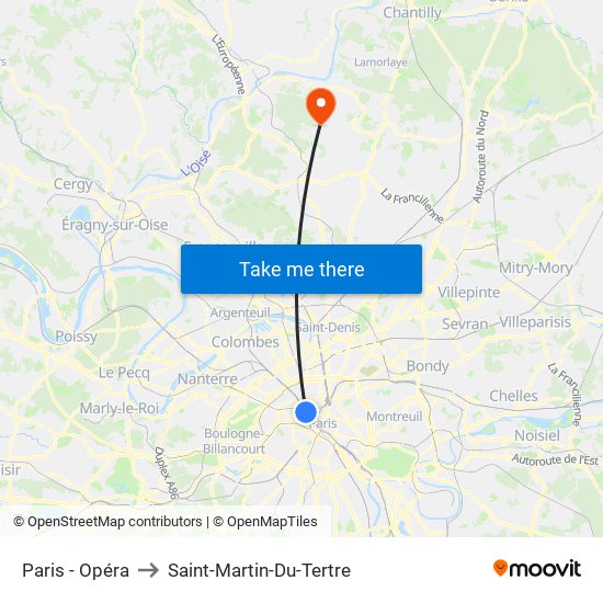 Paris - Opéra to Saint-Martin-Du-Tertre map