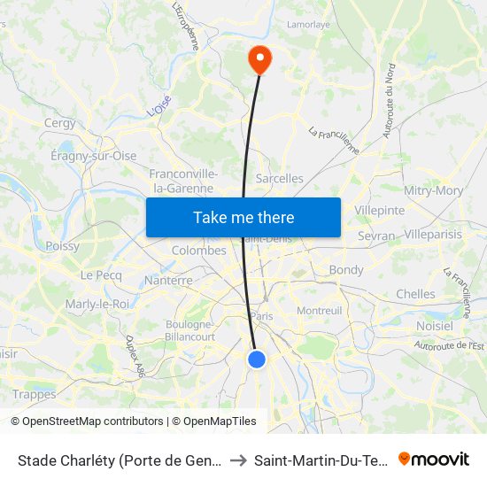 Stade Charléty (Porte de Gentilly) to Saint-Martin-Du-Tertre map