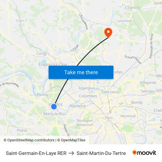 Saint-Germain-En-Laye RER to Saint-Martin-Du-Tertre map