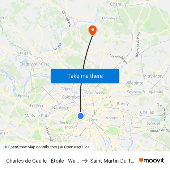 Charles de Gaulle - Étoile - Wagram to Saint-Martin-Du-Tertre map