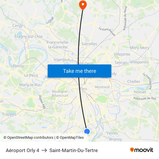 Aéroport Orly 4 to Saint-Martin-Du-Tertre map