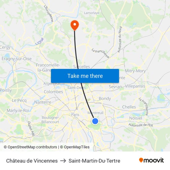 Château de Vincennes to Saint-Martin-Du-Tertre map