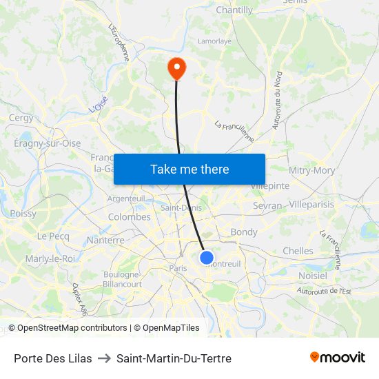 Porte Des Lilas to Saint-Martin-Du-Tertre map