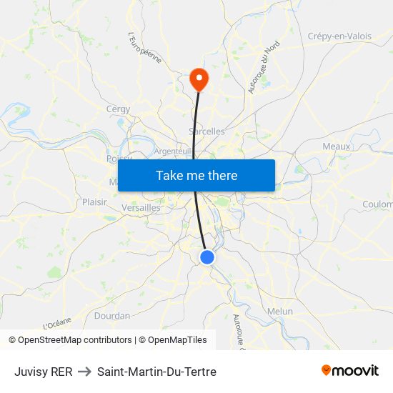 Juvisy RER to Saint-Martin-Du-Tertre map