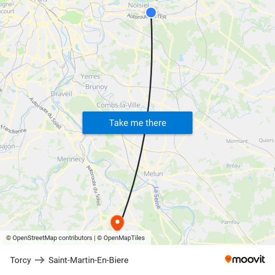 Torcy to Saint-Martin-En-Biere map