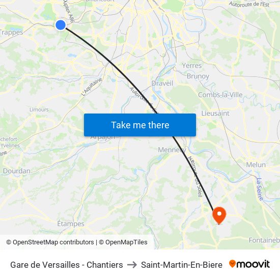 Gare de Versailles - Chantiers to Saint-Martin-En-Biere map