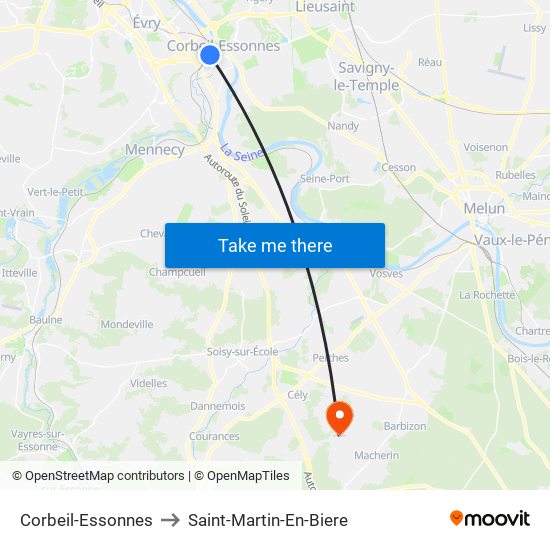 Corbeil-Essonnes to Saint-Martin-En-Biere map