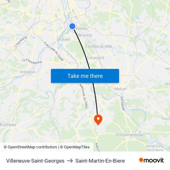 Villeneuve-Saint-Georges to Saint-Martin-En-Biere map