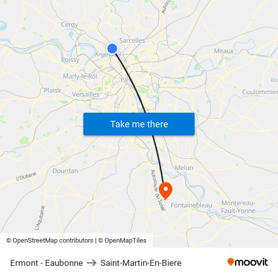 Ermont - Eaubonne to Saint-Martin-En-Biere map