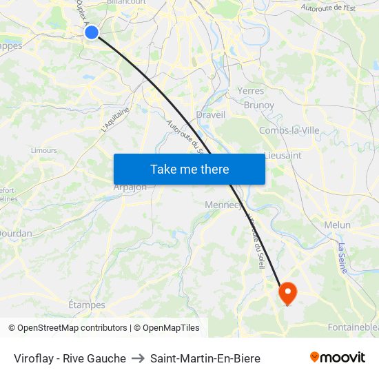 Viroflay - Rive Gauche to Saint-Martin-En-Biere map