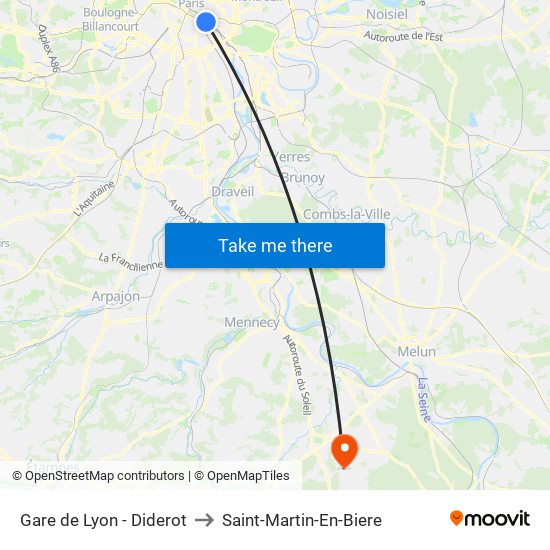 Gare de Lyon - Diderot to Saint-Martin-En-Biere map
