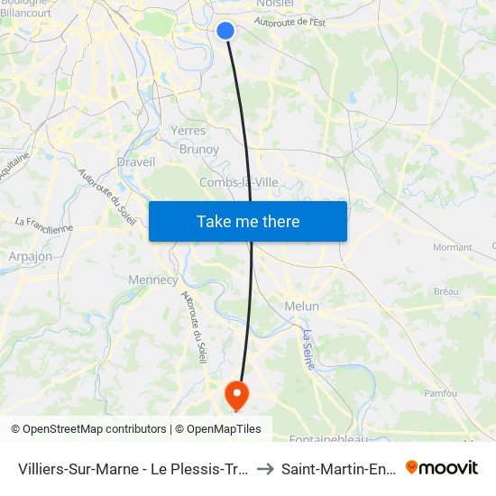 Villiers-Sur-Marne - Le Plessis-Trévise RER to Saint-Martin-En-Biere map