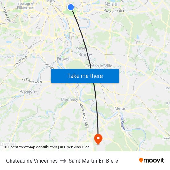 Château de Vincennes to Saint-Martin-En-Biere map