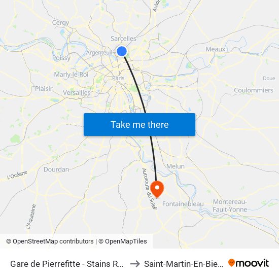 Gare de Pierrefitte - Stains RER to Saint-Martin-En-Biere map