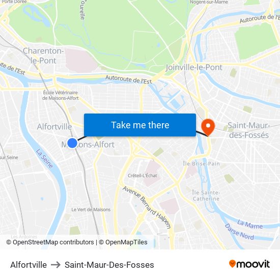 Alfortville to Saint-Maur-Des-Fosses map