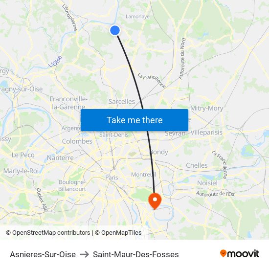 Asnieres-Sur-Oise to Saint-Maur-Des-Fosses map