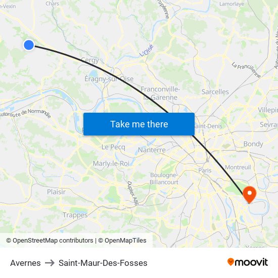 Avernes to Saint-Maur-Des-Fosses map