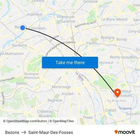 Bezons to Saint-Maur-Des-Fosses map