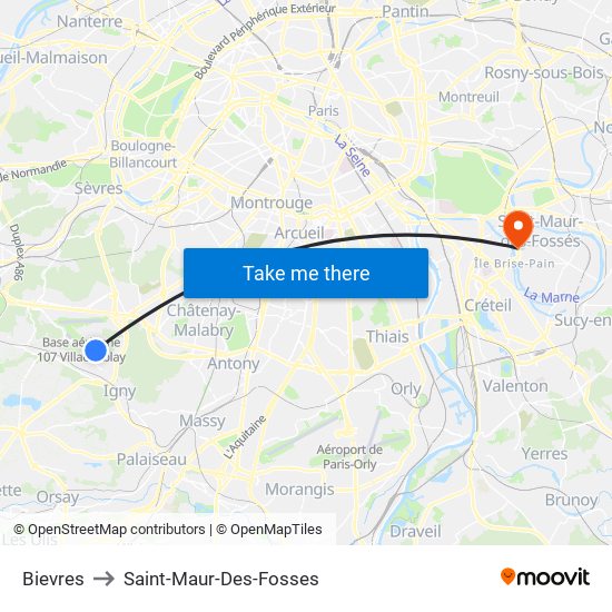 Bievres to Saint-Maur-Des-Fosses map