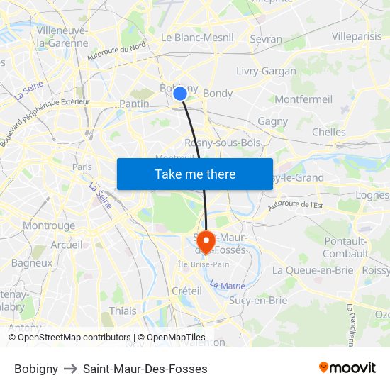 Bobigny to Saint-Maur-Des-Fosses map