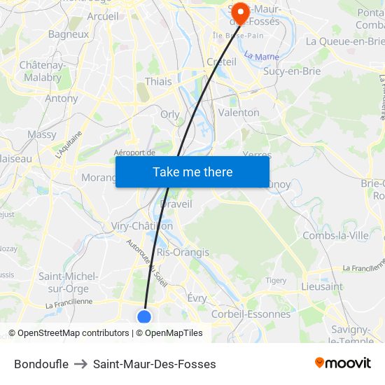 Bondoufle to Saint-Maur-Des-Fosses map