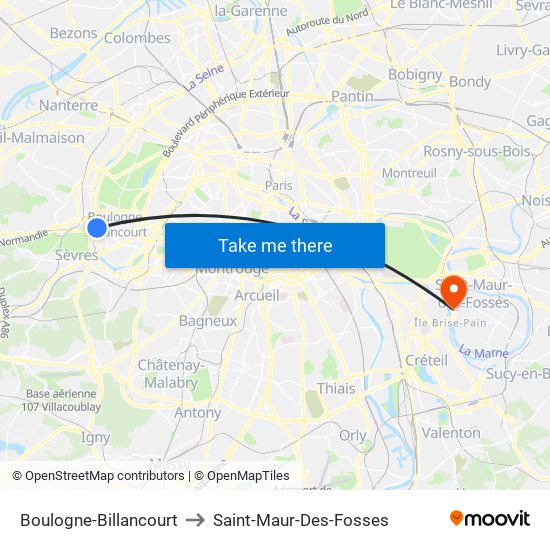 Boulogne-Billancourt to Saint-Maur-Des-Fosses map