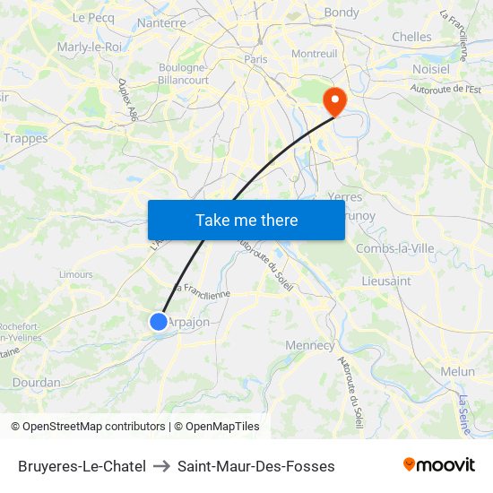 Bruyeres-Le-Chatel to Saint-Maur-Des-Fosses map