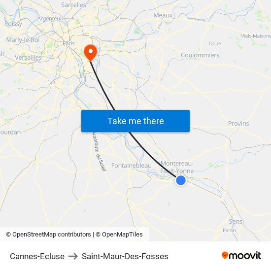 Cannes-Ecluse to Saint-Maur-Des-Fosses map