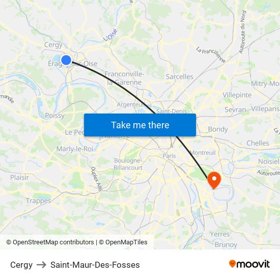 Cergy to Saint-Maur-Des-Fosses map