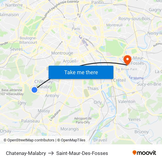 Chatenay-Malabry to Saint-Maur-Des-Fosses map