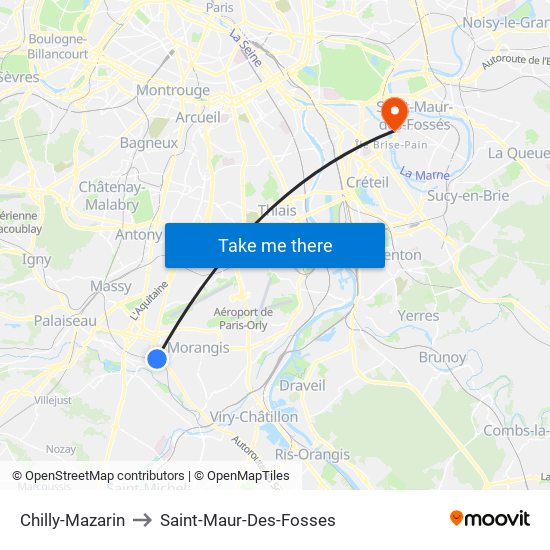 Chilly-Mazarin to Saint-Maur-Des-Fosses map