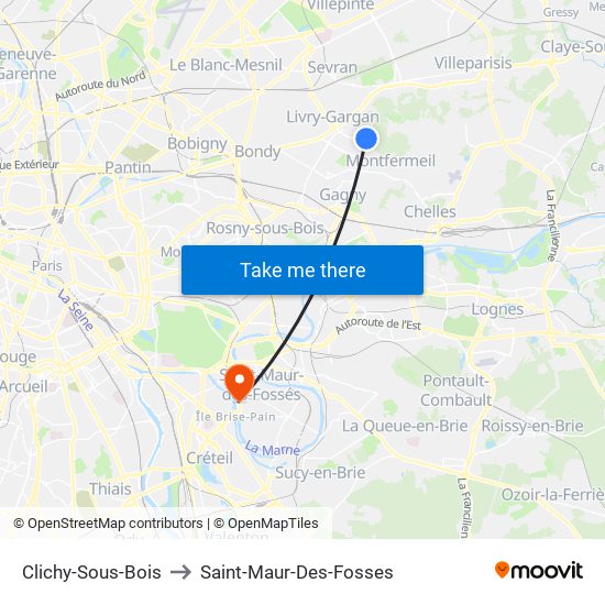 Clichy-Sous-Bois to Saint-Maur-Des-Fosses map