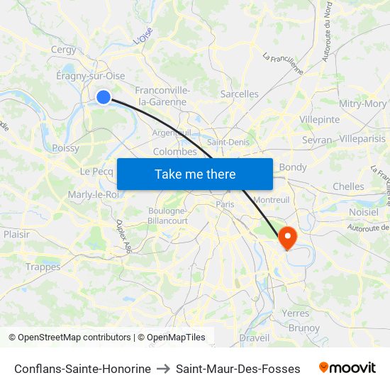 Conflans-Sainte-Honorine to Saint-Maur-Des-Fosses map