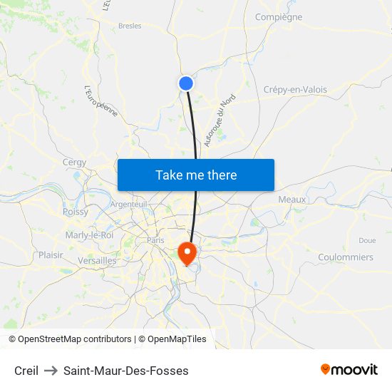 Creil to Saint-Maur-Des-Fosses map