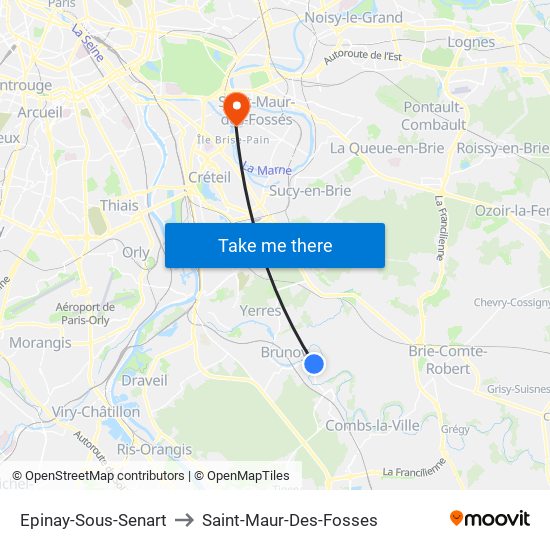 Epinay-Sous-Senart to Saint-Maur-Des-Fosses map