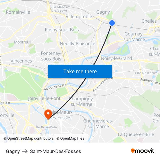 Gagny to Saint-Maur-Des-Fosses map
