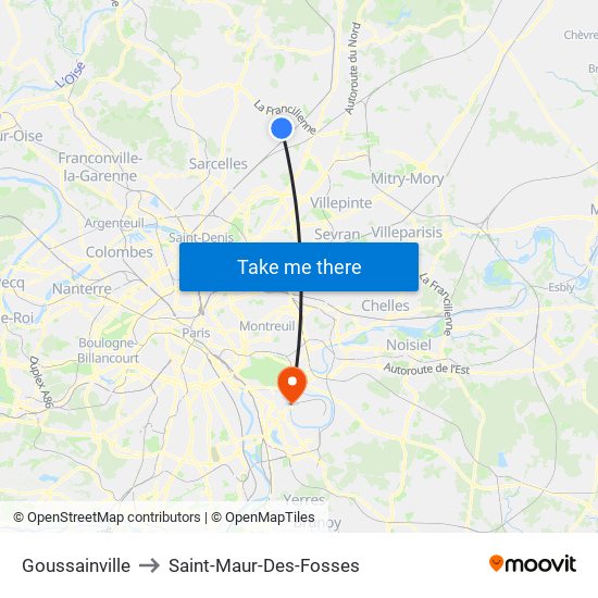 Goussainville to Saint-Maur-Des-Fosses map
