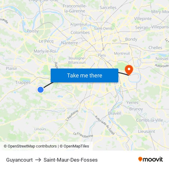 Guyancourt to Saint-Maur-Des-Fosses map