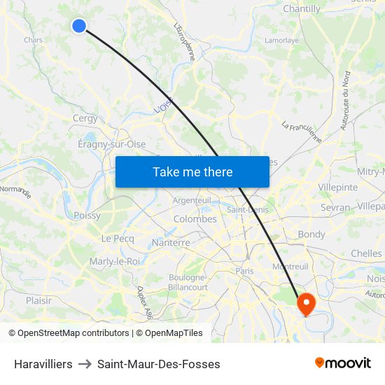 Haravilliers to Saint-Maur-Des-Fosses map