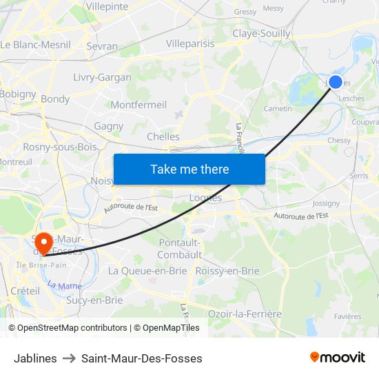 Jablines to Saint-Maur-Des-Fosses map